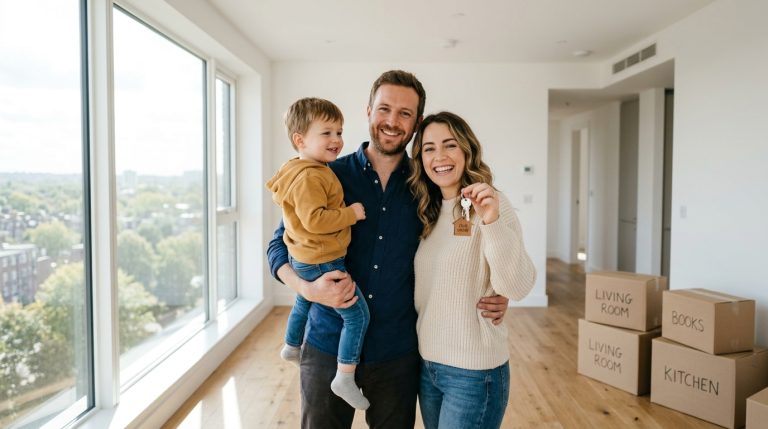 Семья с ребенком в квартире, взятой в ипотеку